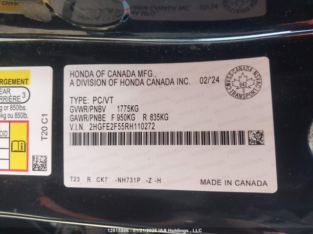 Honda Civic Sport 2024 2HGFE2F55RH110272 Image 9
