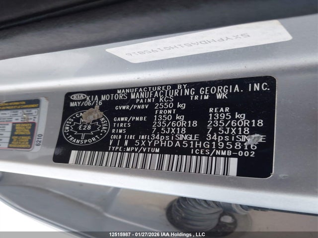 5XYPHDA51HG195816 KIA Sorento 3.3l Ex/3.3l Ex+