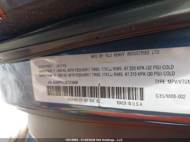 Продажа на аукционе авто 2006 Subaru Legacy Outback 2.5i, vin: 4S4BP61C067314906, номер лота: 12515994