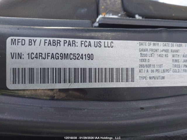 1C4RJFAG9MC524190 Jeep Grand Cherokee