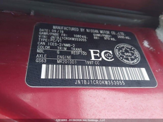 JN1BJ1CR0KW353055 Nissan Rogue Sport S/sv/sl