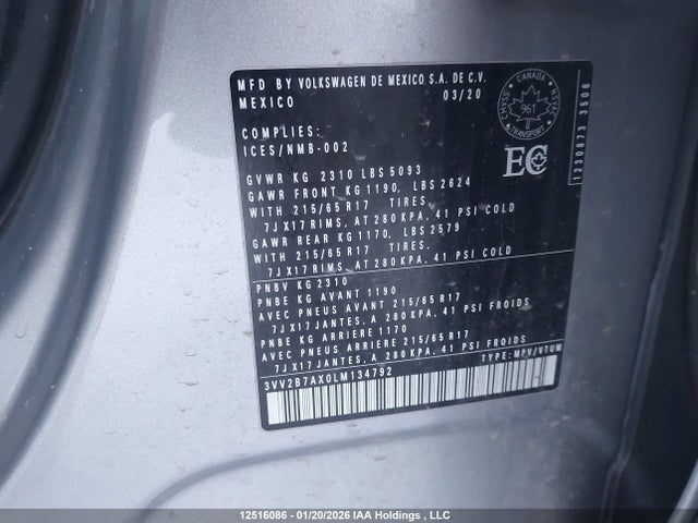 3VV2B7AX0LM134792 Volkswagen Tiguan Comfortline/iq Drive