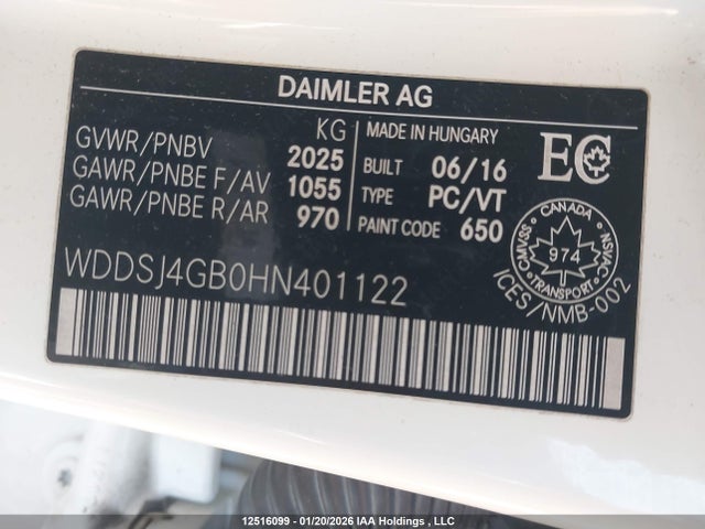 WDDSJ4GB0HN401122 Mercedes-Benz CLA 250 4MATIC