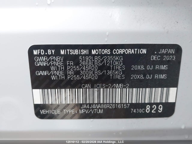 JA4J4WA86RZ616157 Mitsubishi Outlander Sel/platinum Edition