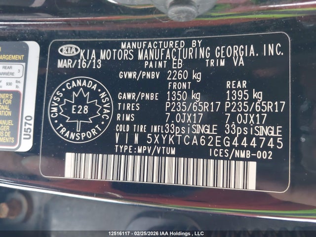 5XYKTCA62EG444745 KIA Sorento Lx/lx Premium/se