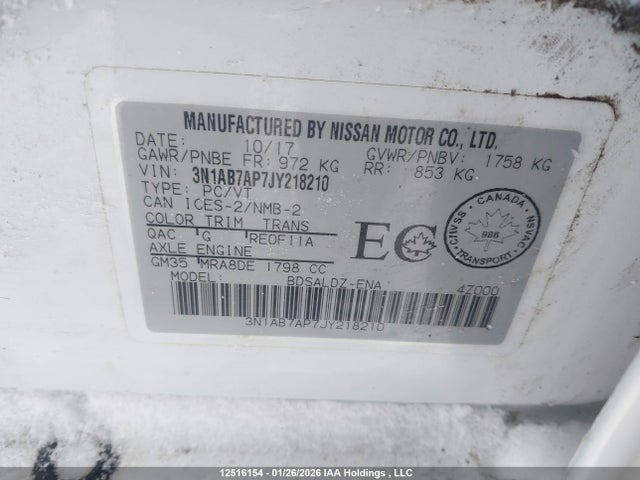 3N1AB7AP7JY218210 Nissan Sentra S/sv/sr/sl