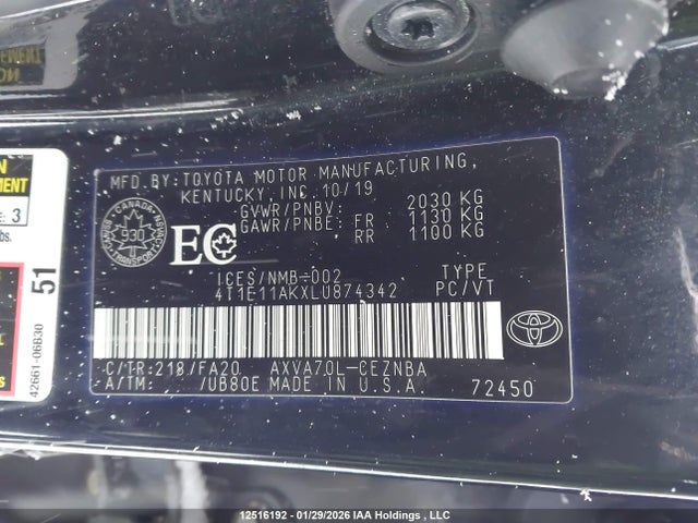 Toyota CAMRY LE 2020 4T1E11AKXLU874342 Image 9