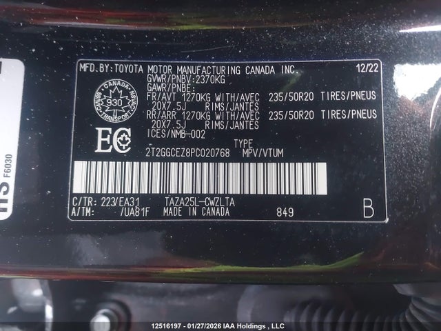 2023 Lexus Nx 350 მანქანა იყიდება აუქციონზე, vin: 2T2GGCEZ8PC020768, აუქციონის ნომერი: 12516197