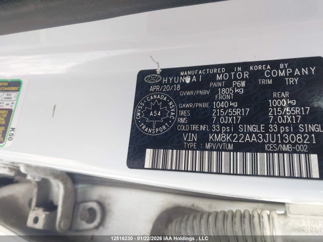 KM8K22AA3JU130821 Hyundai Kona 2.0l Preferred