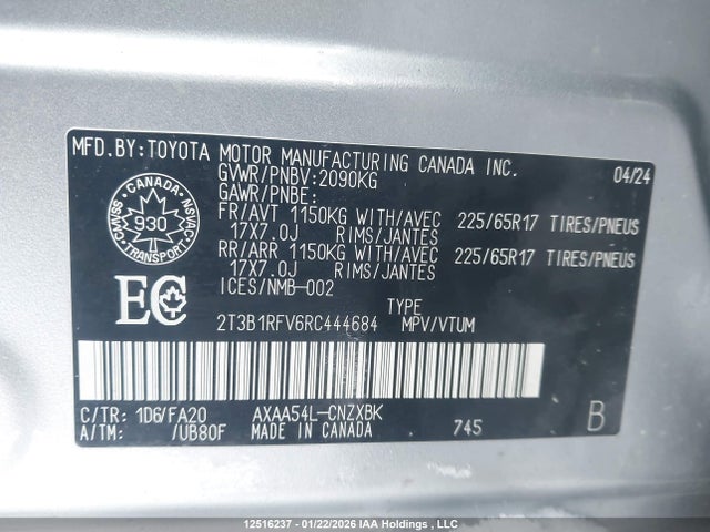2T3B1RFV6RC444684 Toyota RAV4 LE