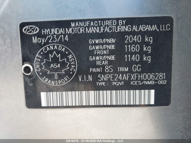 5NPE24AFXFH006281 Hyundai SONATA SE