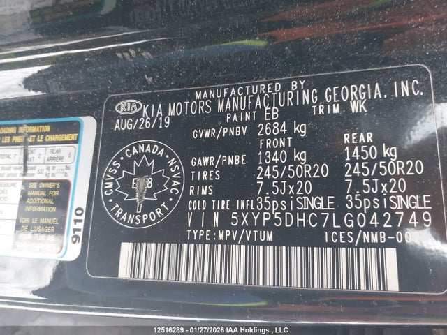 5XYP5DHC7LG042749 KIA Telluride Sx/sx Limited/sx Limited W/nappa