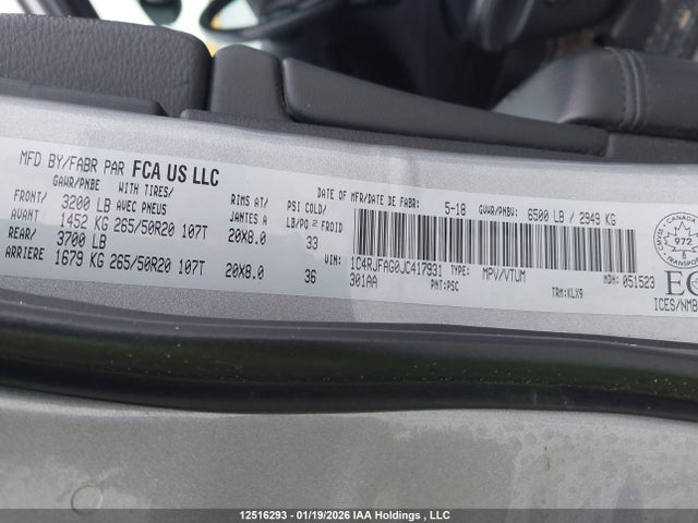 1C4RJFAG0JC417931 Jeep Grand Cherokee Laredo