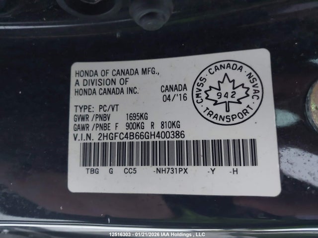 Honda Civic Lx 2016 2HGFC4B66GH400386 Image 9