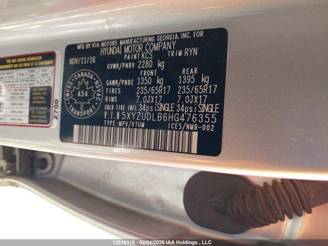 5XYZUDLB6HG476355 Hyundai Santa Fe Sport 2.4 Premium