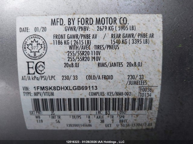 1FMSK8DHXLGB69113 Ford EXPLORER XLT
