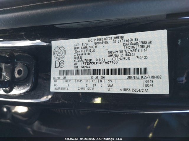 Продажа на аукционе авто 2025 Ford F-150 Xlt, vin: 1FTEW3LP5SFA07766, номер лота: 12516333