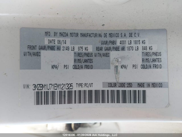 3MZBM1U71EM121325 Mazda MAZDA3