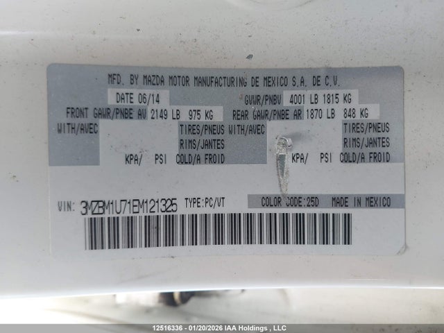 3MZBM1U71EM121325 Mazda MAZDA3
