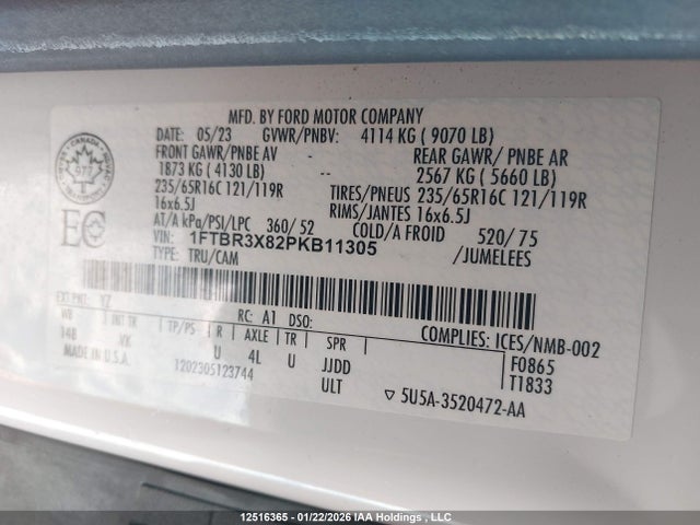 1FTBR3X82PKB11305 Ford Transit T-250