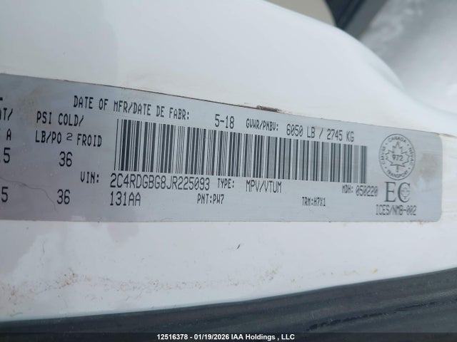 2C4RDGBG8JR225093 Dodge Grand Caravan Se