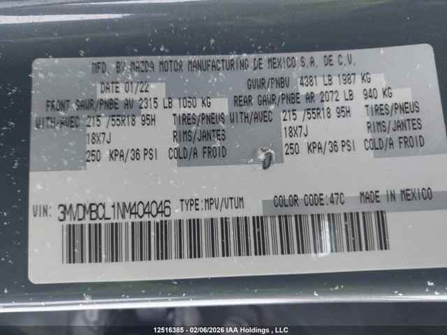 3MVDMBCL1NM404046 Mazda CX-30