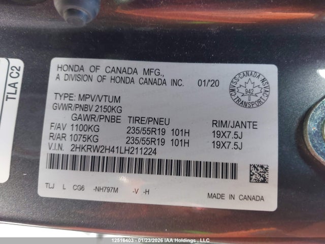 2HKRW2H41LH211224 Honda Cr-v Sport