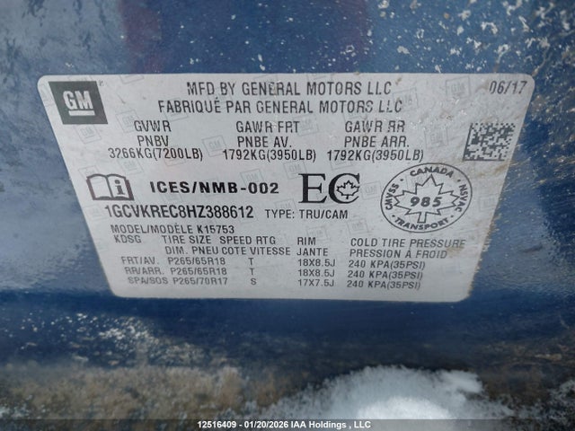 1GCVKREC8HZ388612 Chevrolet Silverado 1500 2lt