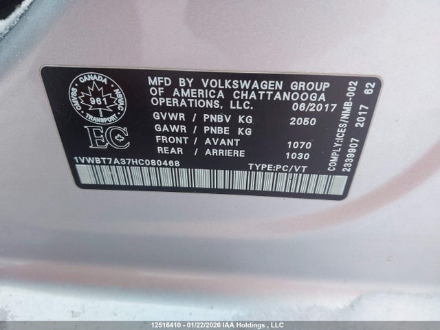 Volkswagen PASSAT SE 2017 1VWBT7A37HC080468 Image 18
