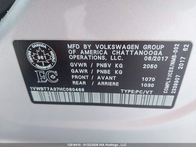 Volkswagen PASSAT SE 2017 1VWBT7A37HC080468 Image 9