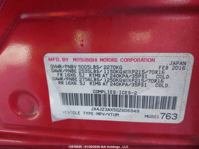 JA4JZ3AX5GZ606949 Mitsubishi Outlander Se