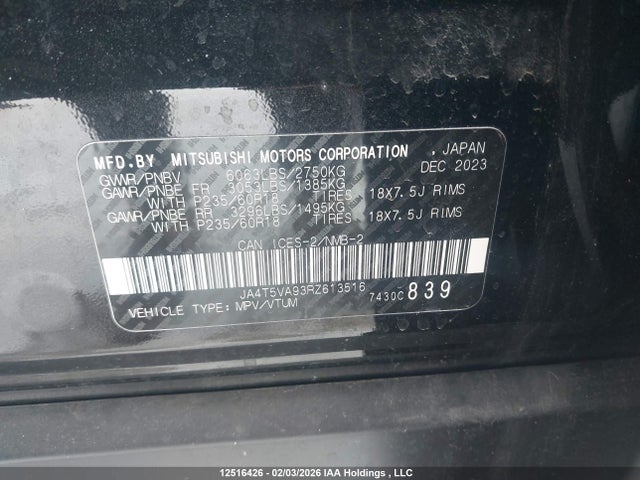 JA4T5VA93RZ613516 Mitsubishi Outlander Phev Le/sel