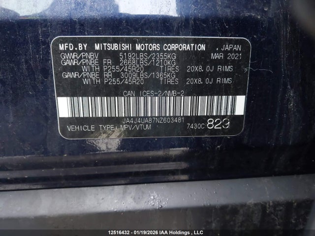JA4J4UA87NZ603481 Mitsubishi Outlander