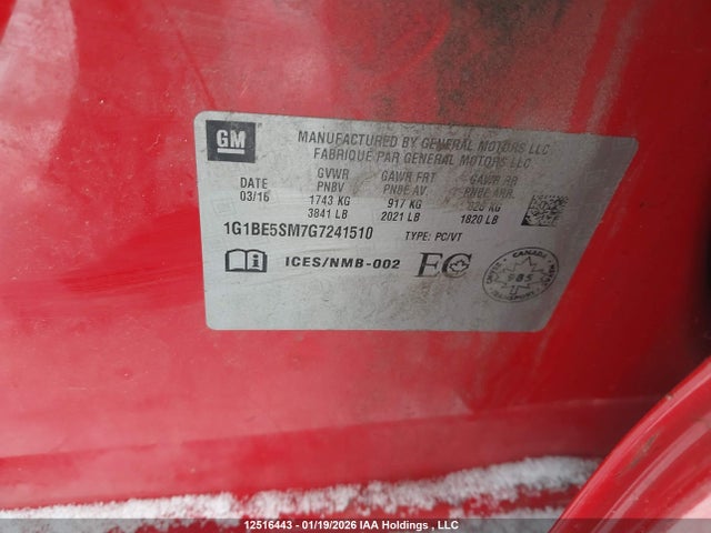 1G1BE5SM7G7241510 Chevrolet CRUZE LT