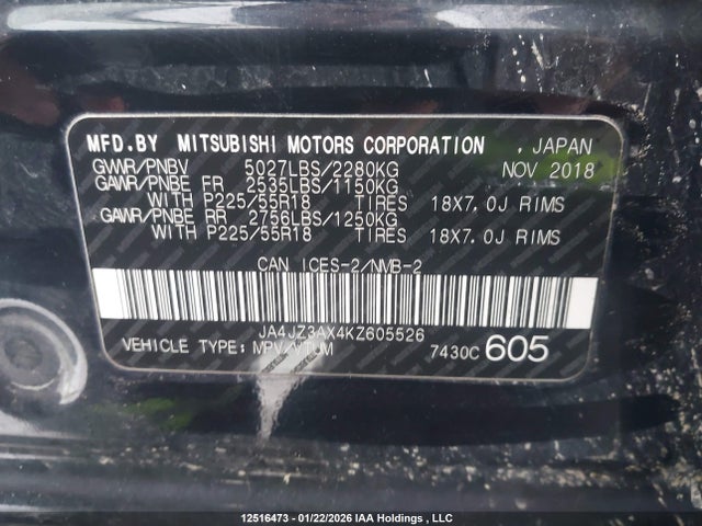 JA4JZ3AX4KZ605526 Mitsubishi Outlander Se/sel/le