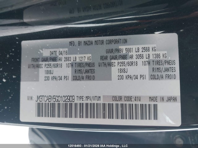 JM3TCABY5G0102909 Mazda Cx-9 Touring