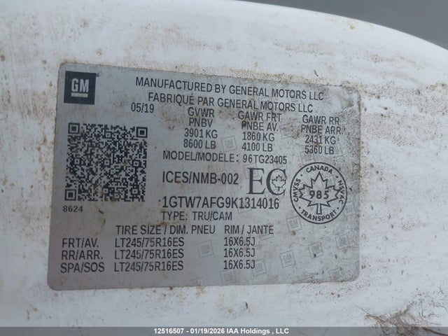 1GTW7AFG9K1314016 GMC Savana 2500 Work Van