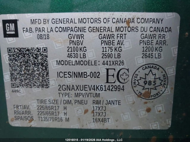2GNAXUEV4K6142994 Chevrolet EQUINOX LT