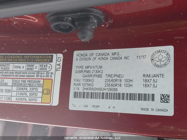 2HKRW2H59JH106095 Honda CR-V EX