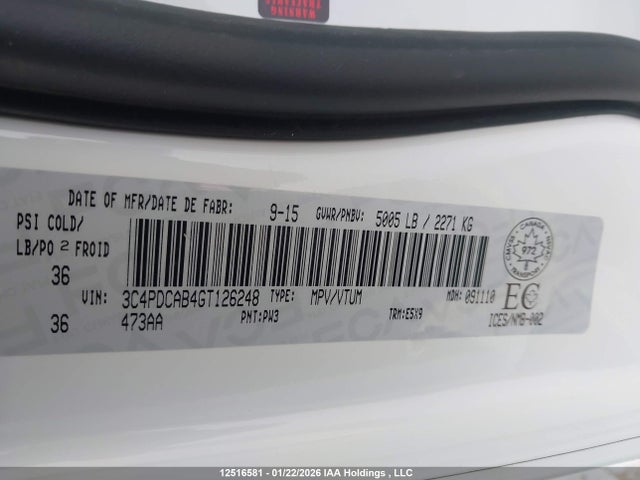 3C4PDCAB4GT126248 Dodge JOURNEY SE