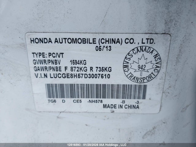 Aukcja sprzedaży 2013 Honda Fit Lx, vin: LUCGE8H57D3007610, numer aukcji: 12516593