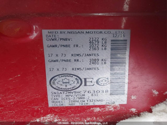 5N1AT2MV9HC763038 Nissan Rogue