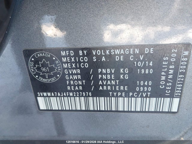 Aukcja sprzedaży 2015 Volkswagen Jetta, vin: 3VWWA7AJ4FM227976, numer aukcji: 12516616