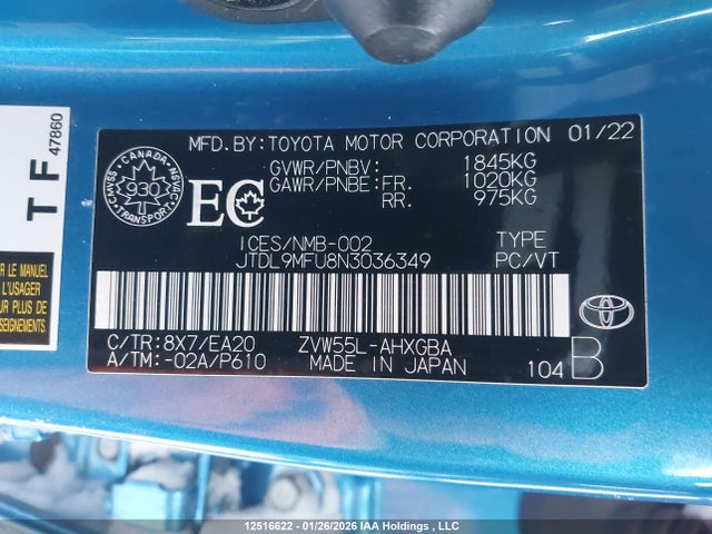 JTDL9MFU8N3036349 Toyota Prius Le/xle/night Shade
