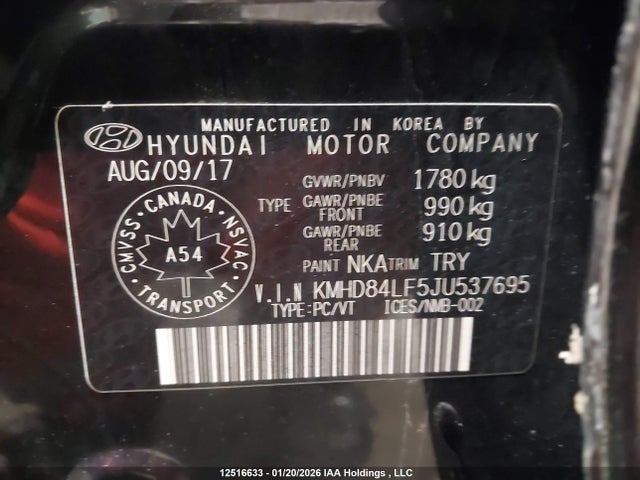 KMHD84LF5JU537695 Hyundai Elantra Gl Se