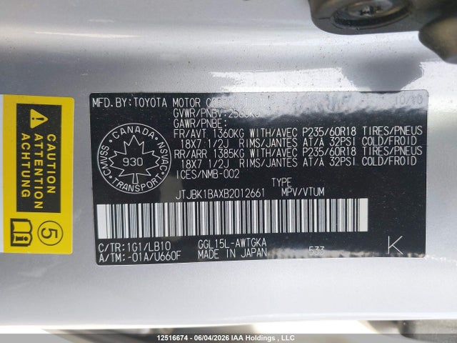 Aukcja sprzedaży 2011 Lexus Rx 350, vin: JTJBK1BAXB2012661, numer aukcji: 12516674