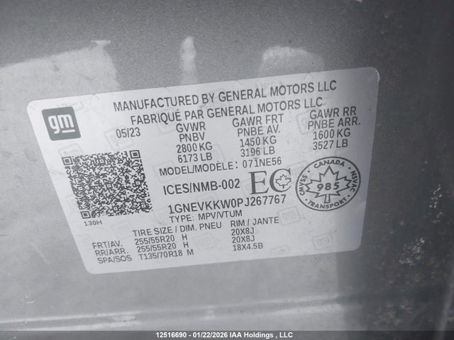 1GNEVKKW0PJ267767 Chevrolet Traverse Premier