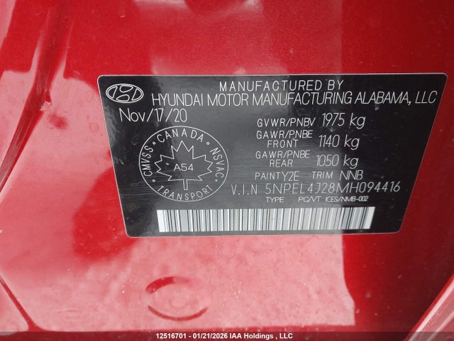 5NPEL4J28MH094416 Hyundai Sonata Luxury