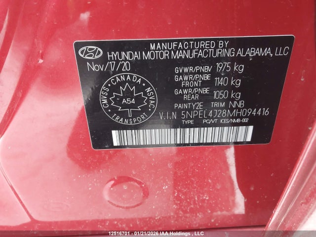 5NPEL4J28MH094416 Hyundai Sonata Luxury