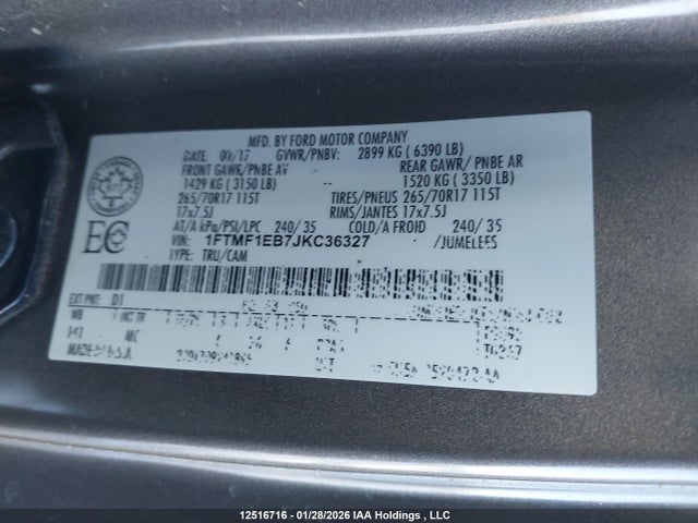 12516716 :رقم المزاد ، 1FTMF1EB7JKC36327 vin ، 2018 Ford F150 مزاد بيع